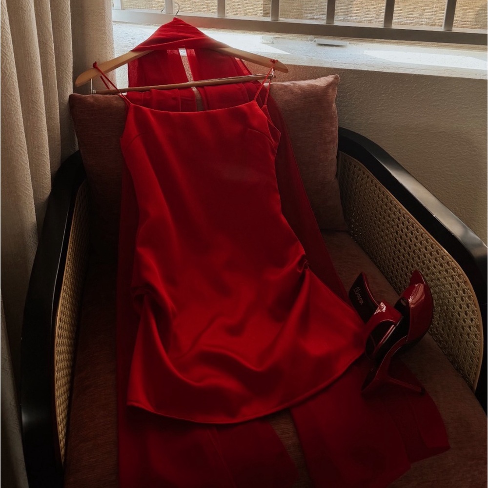 Cherie Attire Red Dress and Matching Scarf